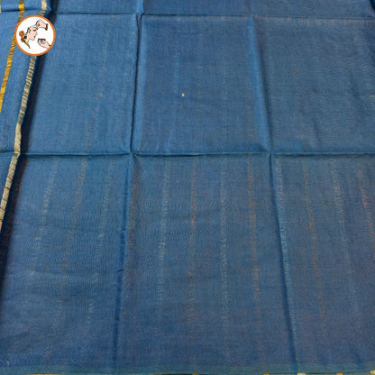 Peacock Blue Vertical stripes Handloom Cotton Casual Saree