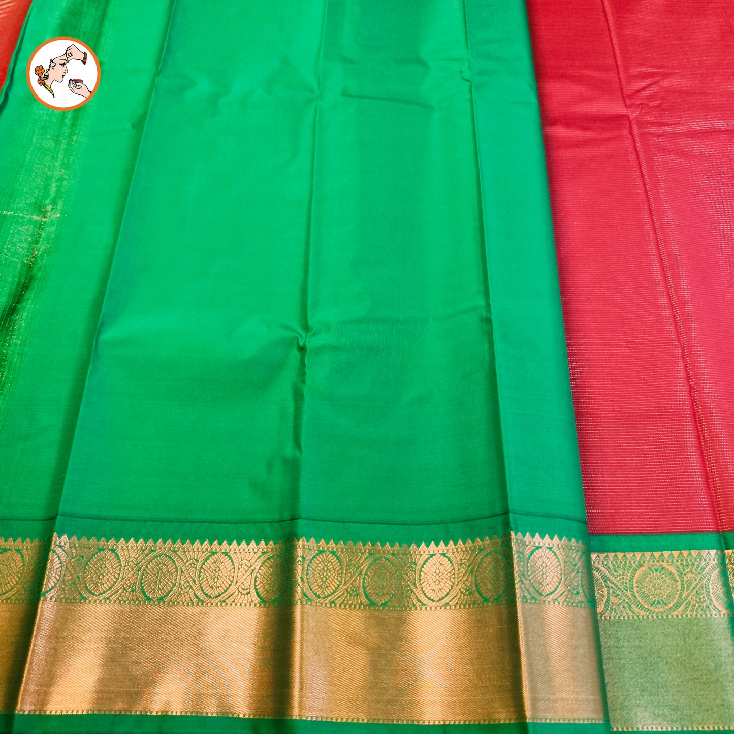 Maroon with Green border Vairoosi stripes Kanchipuram Semi Silk Saree