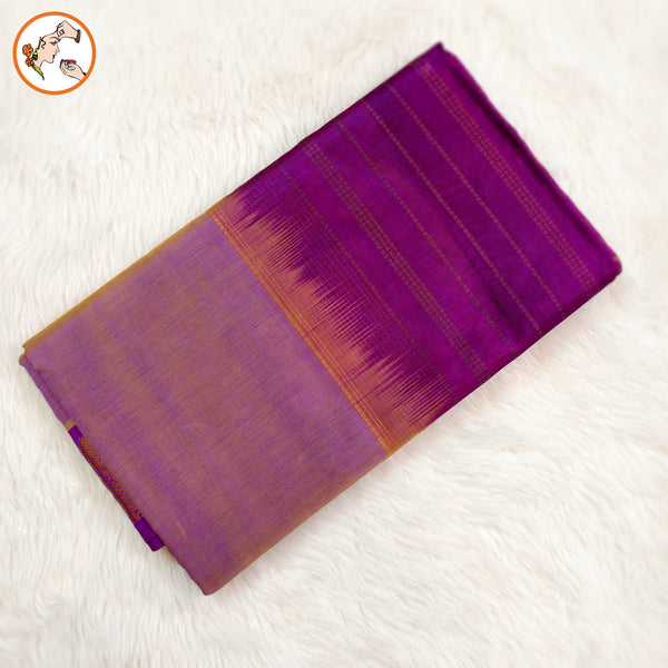Lavender with Purple elephant & temple border Traditional Pure Silk Cotton Saree
