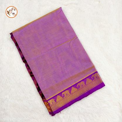 Lavender with Purple elephant & temple border Traditional Pure Silk Cotton Saree