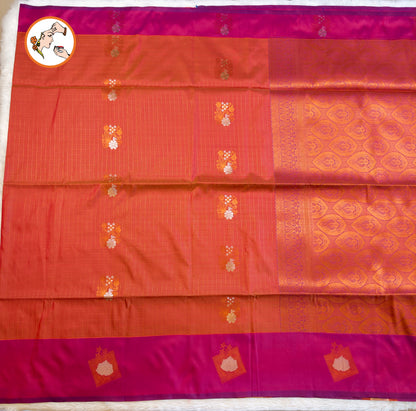 Mustard Vintage checks (Kattam) Fancy border Kanchipuram Soft Silk Saree