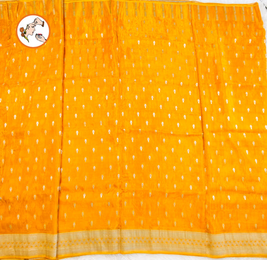 Golden Yellow Silver zari soft light weight Banarasi Silk Partywear Saree