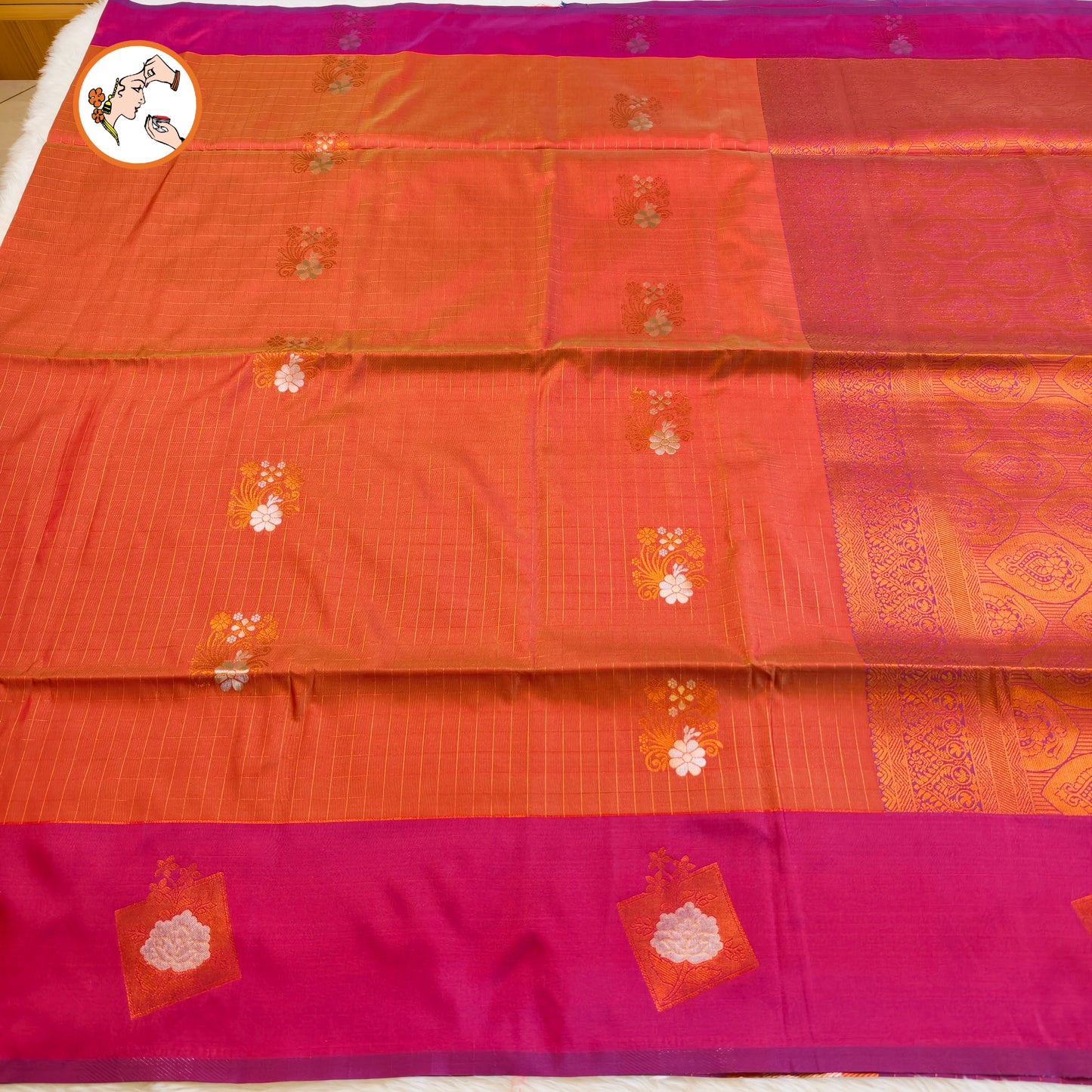 Mustard Vintage checks (Kattam) Fancy border Kanchipuram Soft Silk Saree