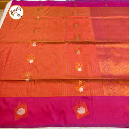 Mustard Vintage checks (Kattam) Fancy border Kanchipuram Soft Silk Saree