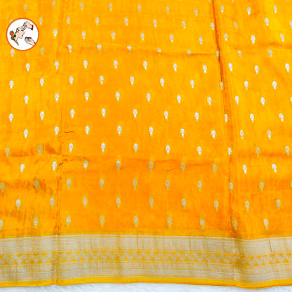 Golden Yellow Silver zari soft light weight Banarasi Silk Partywear Saree