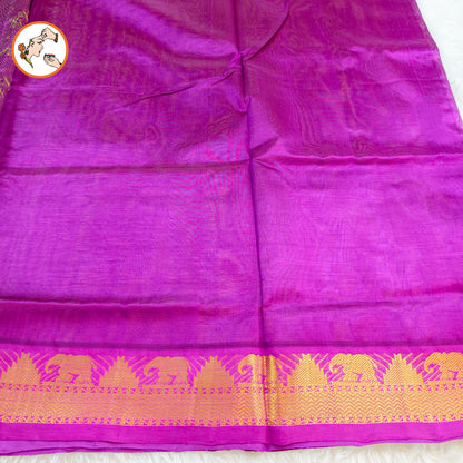 Lavender with Purple elephant & temple border Traditional Pure Silk Cotton Saree
