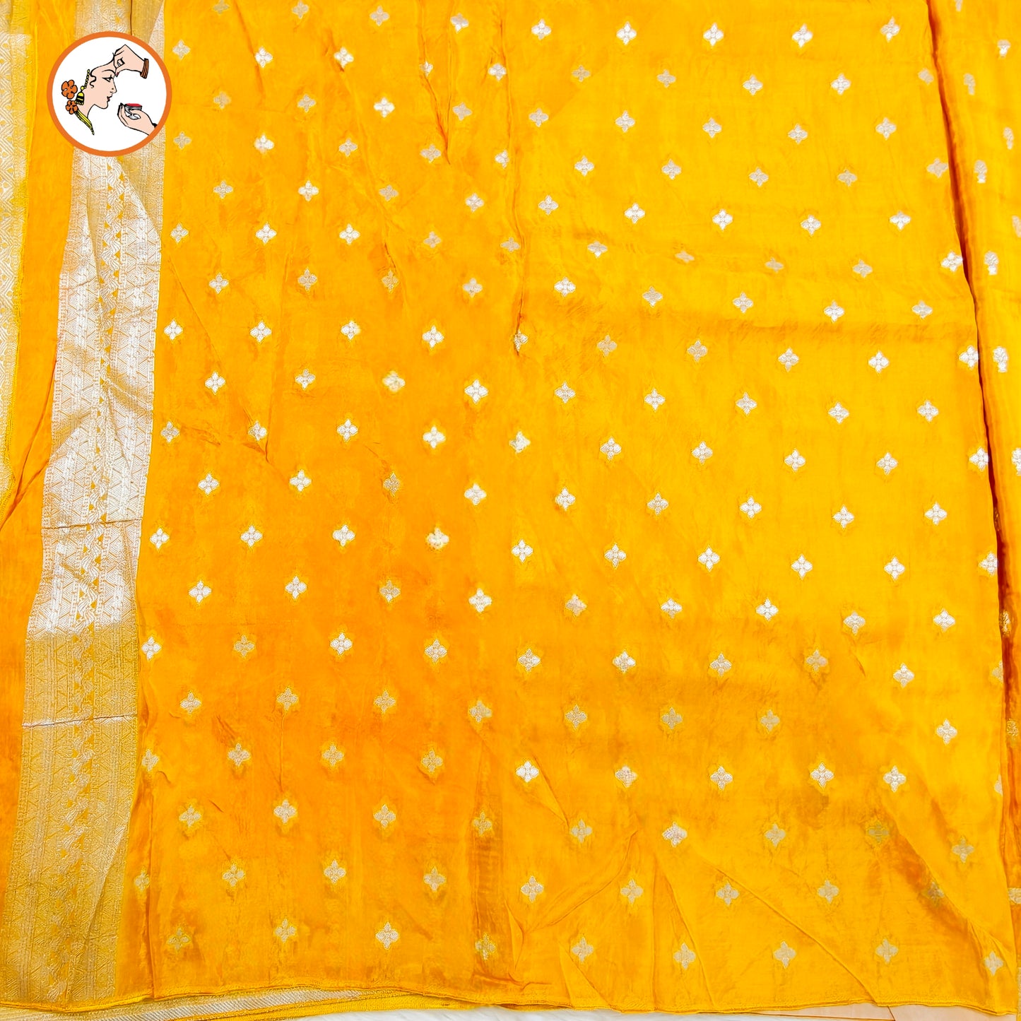 Golden Yellow Silver zari soft light weight Banarasi Silk Partywear Saree