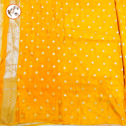 Golden Yellow Silver zari soft light weight Banarasi Silk Partywear Saree