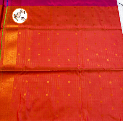 Mustard Vintage checks (Kattam) Fancy border Kanchipuram Soft Silk Saree