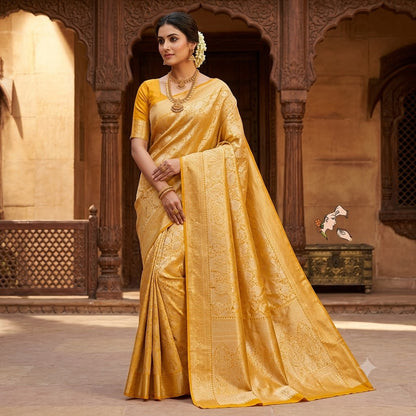 Gold Kanchipuram Mix Bridal High Tissue Silk Saree