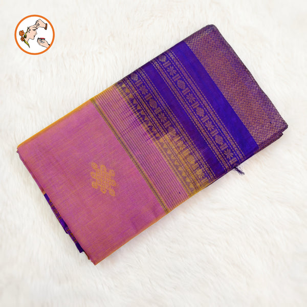 Lavender with Violet border Kolam motif Traditional Pure Silk Cotton Saree