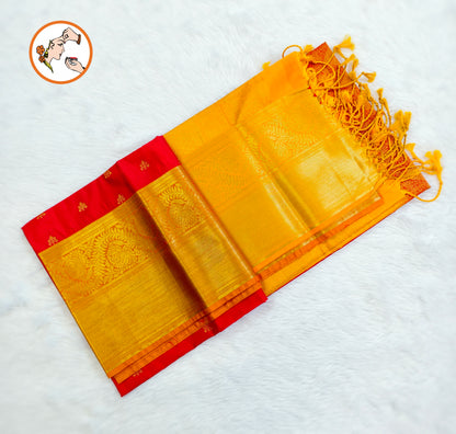 Red with Yellow border Traditional Kanchipuram Soft Silk Saree