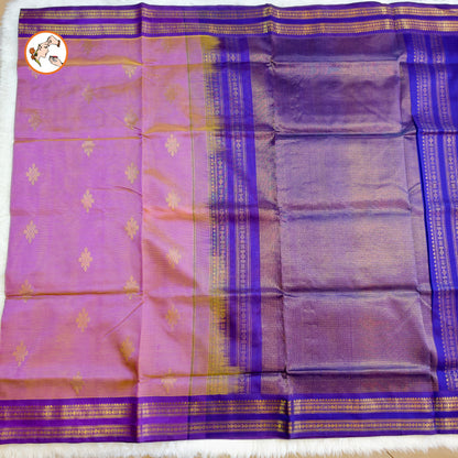 Lavender with Violet border Kolam motif Traditional Pure Silk Cotton Saree