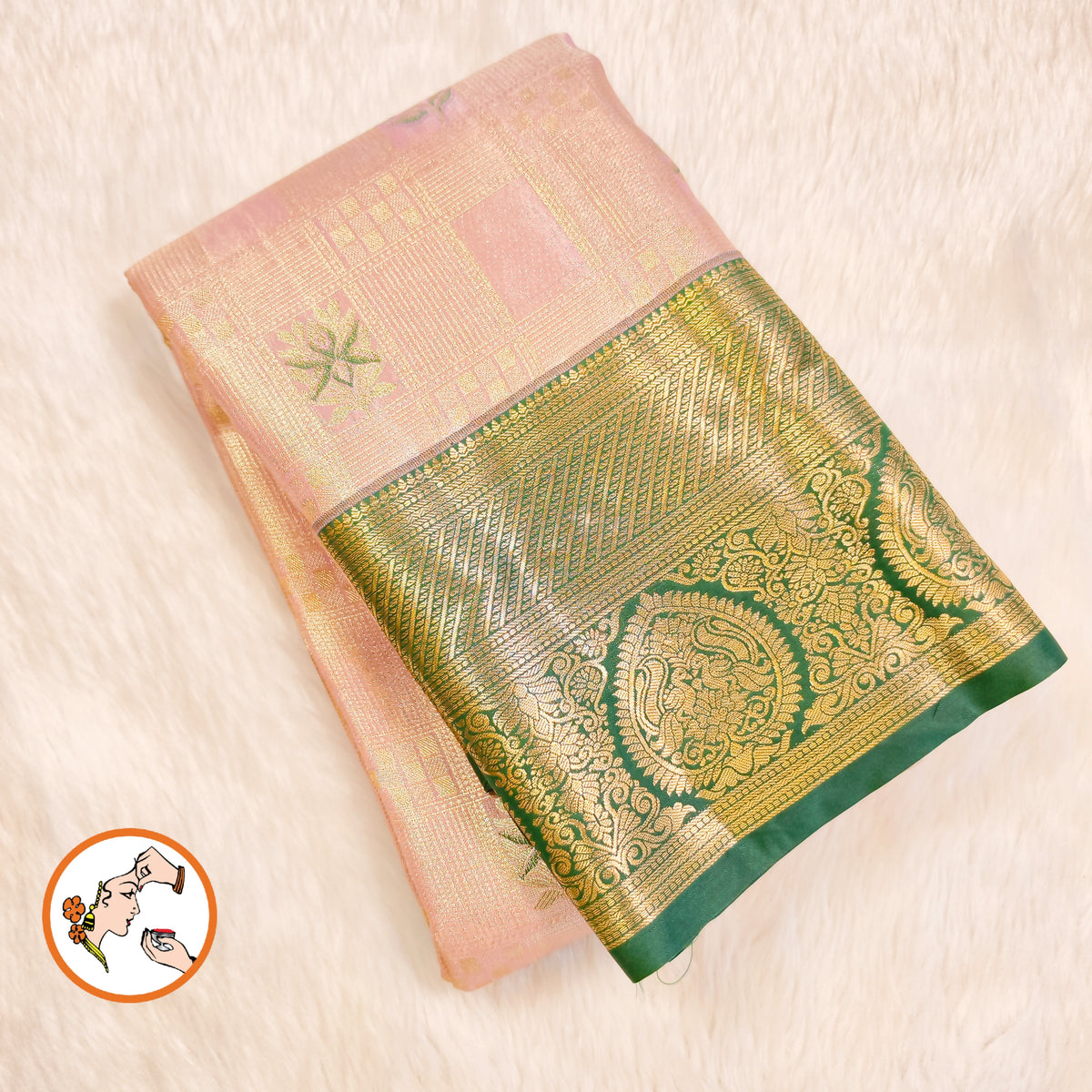 Light Pink with Dark Green border Silver zari weaving Kanchipuram High Tissue Silk Saree