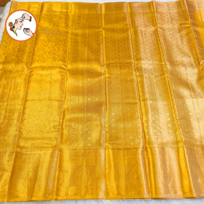 Gold Kanchipuram MIx Bridal High Tissue Silk Saree with Floral butta