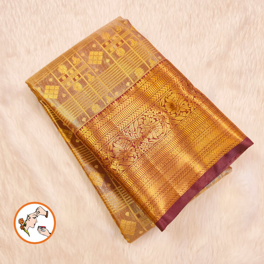Coffee Brown (Arakku) colour Gold zari Kanchipuram High Tissue Bridal Silk Saree