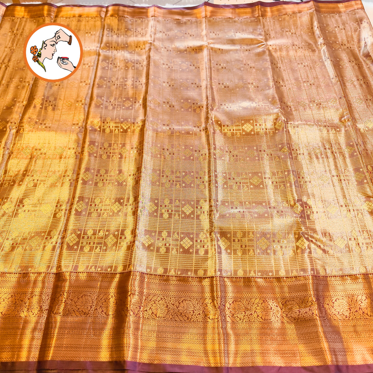 Coffee Brown (Arakku) colour Gold zari Kanchipuram High Tissue Bridal Silk Saree
