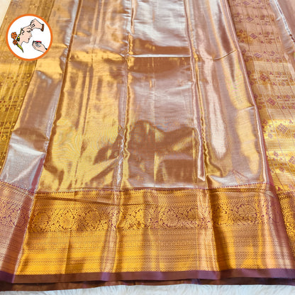 Coffee Brown (Arakku) colour Gold zari Kanchipuram High Tissue Bridal Silk Saree