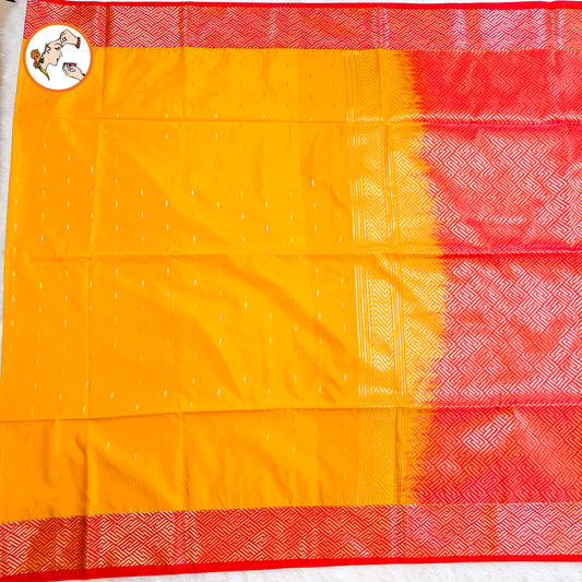 Yellow with Orange Fancy border Kanchipuram Soft Silk Saree