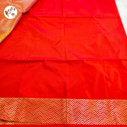 Yellow with Orange Fancy border Kanchipuram Soft Silk Saree