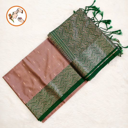 Grey with Green Fancy border Kanchipuram Soft Silk Saree