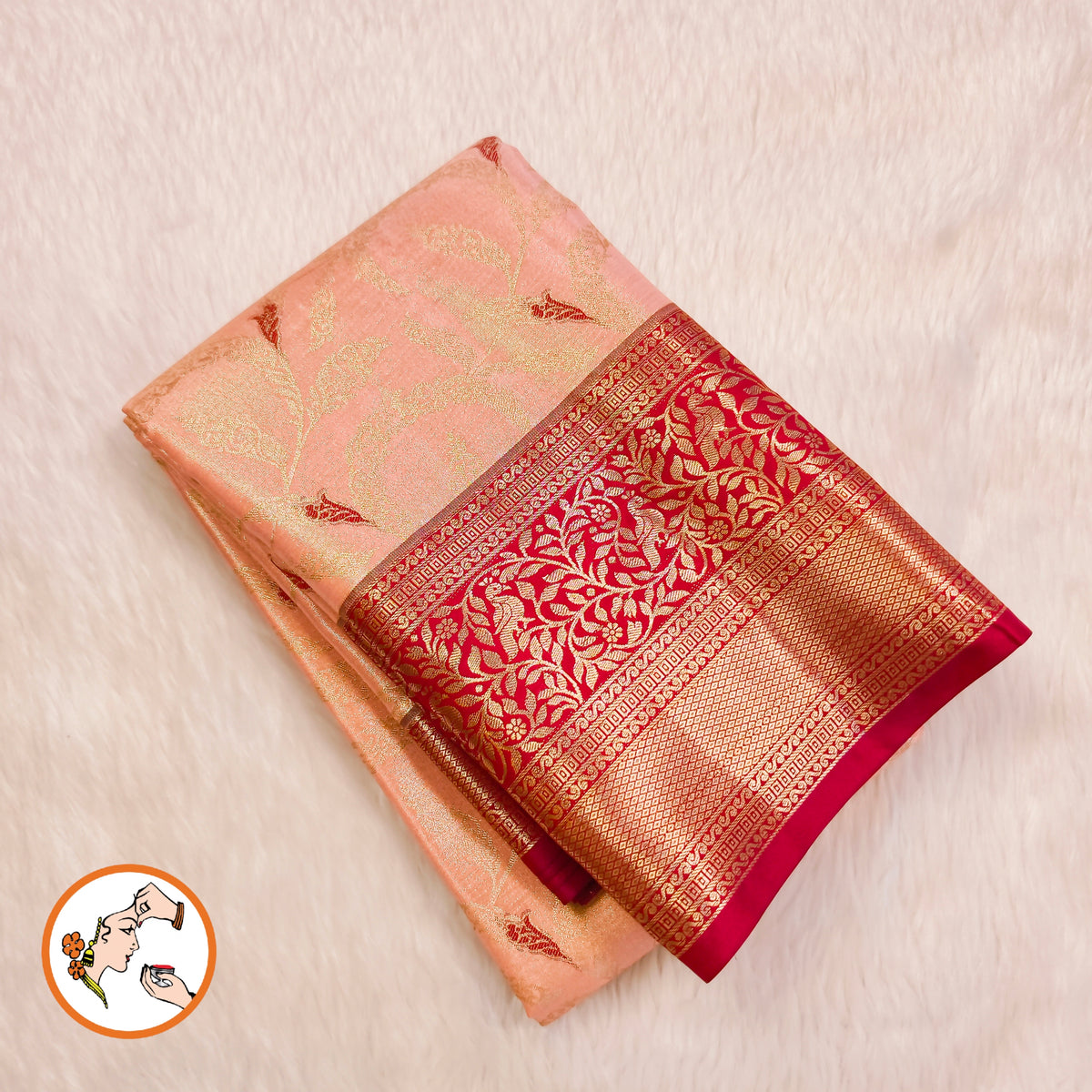 Baby Pink with Maroon border Meenakari weaving Kanchipuram High Tissue Silk Saree