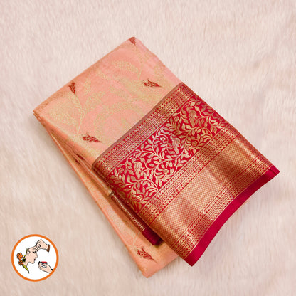 Baby Pink with Maroon border Meenakari weaving Kanchipuram High Tissue Silk Saree