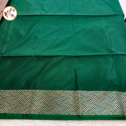 Grey with Green Fancy border Kanchipuram Soft Silk Saree