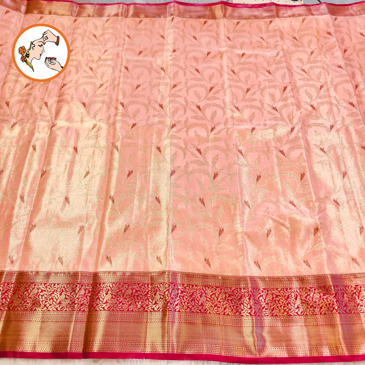Baby Pink with Maroon border Meenakari weaving Kanchipuram High Tissue Silk Saree
