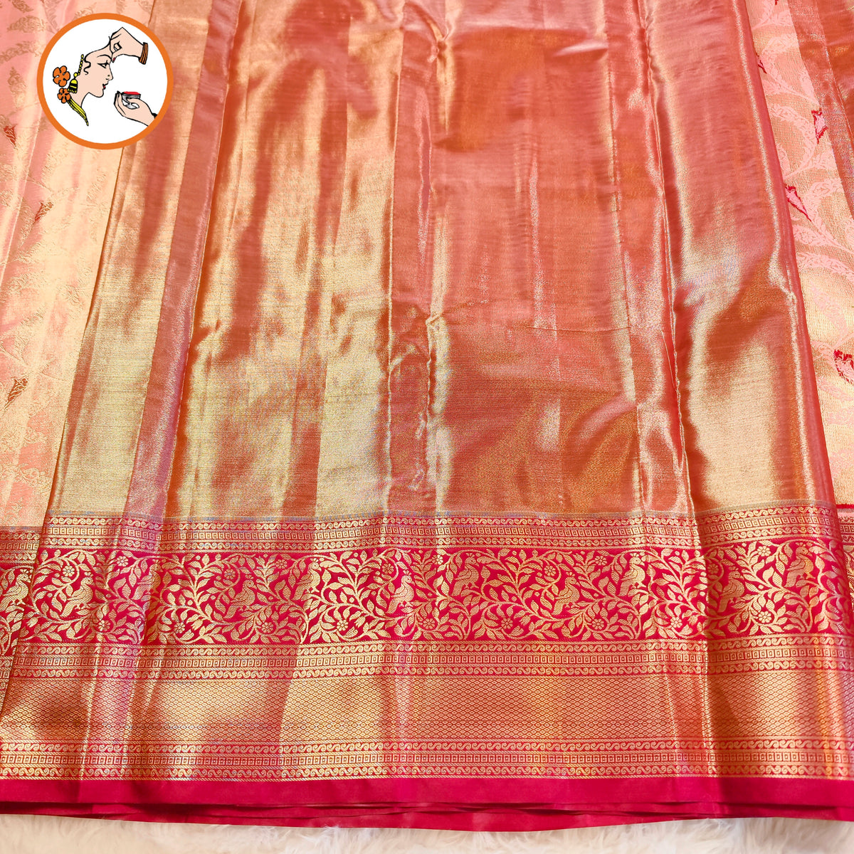 Baby Pink with Maroon border Meenakari weaving Kanchipuram High Tissue Silk Saree