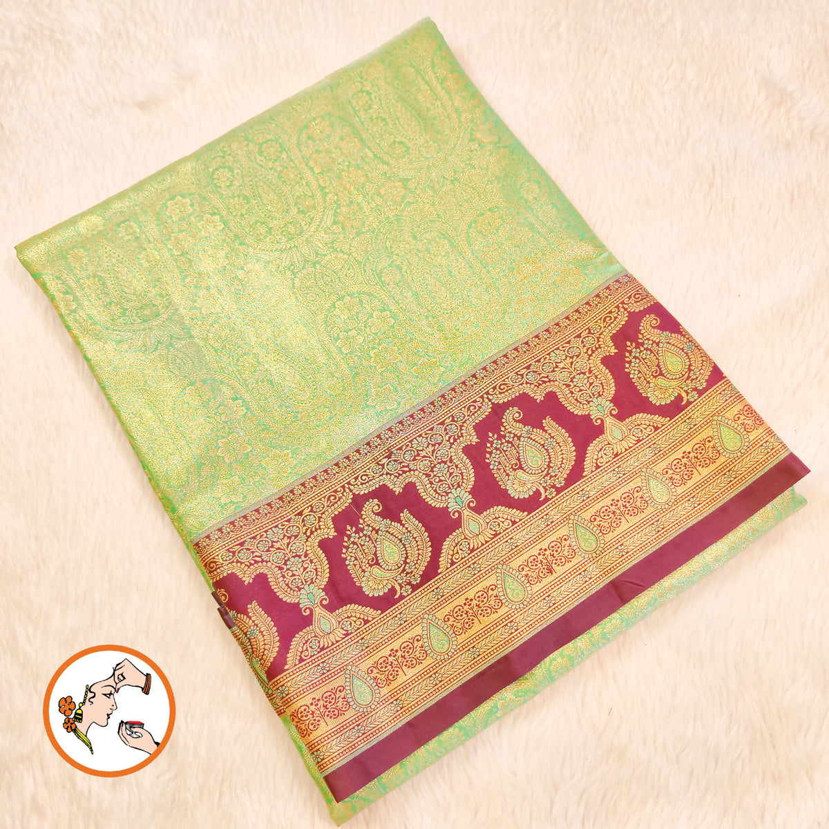 Pista Green with Arakku border Meenakari weaving Kanchipuram High Tissue Silk Saree