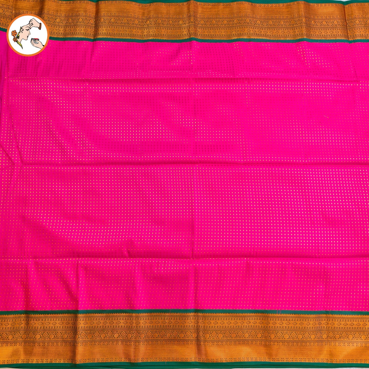 Pink with Green border laksha butta Kanchipuram Semi Soft Silk Saree