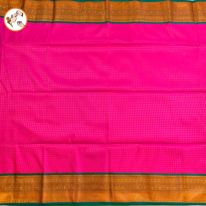 Pink with Green border laksha butta Kanchipuram Semi Soft Silk Saree