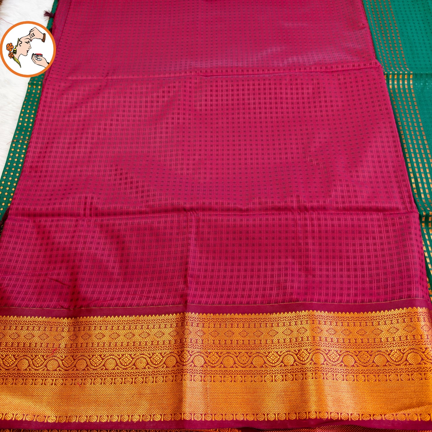 Dark Green with Maroon border laksha butta Kanchipuram Semi Soft Silk Saree