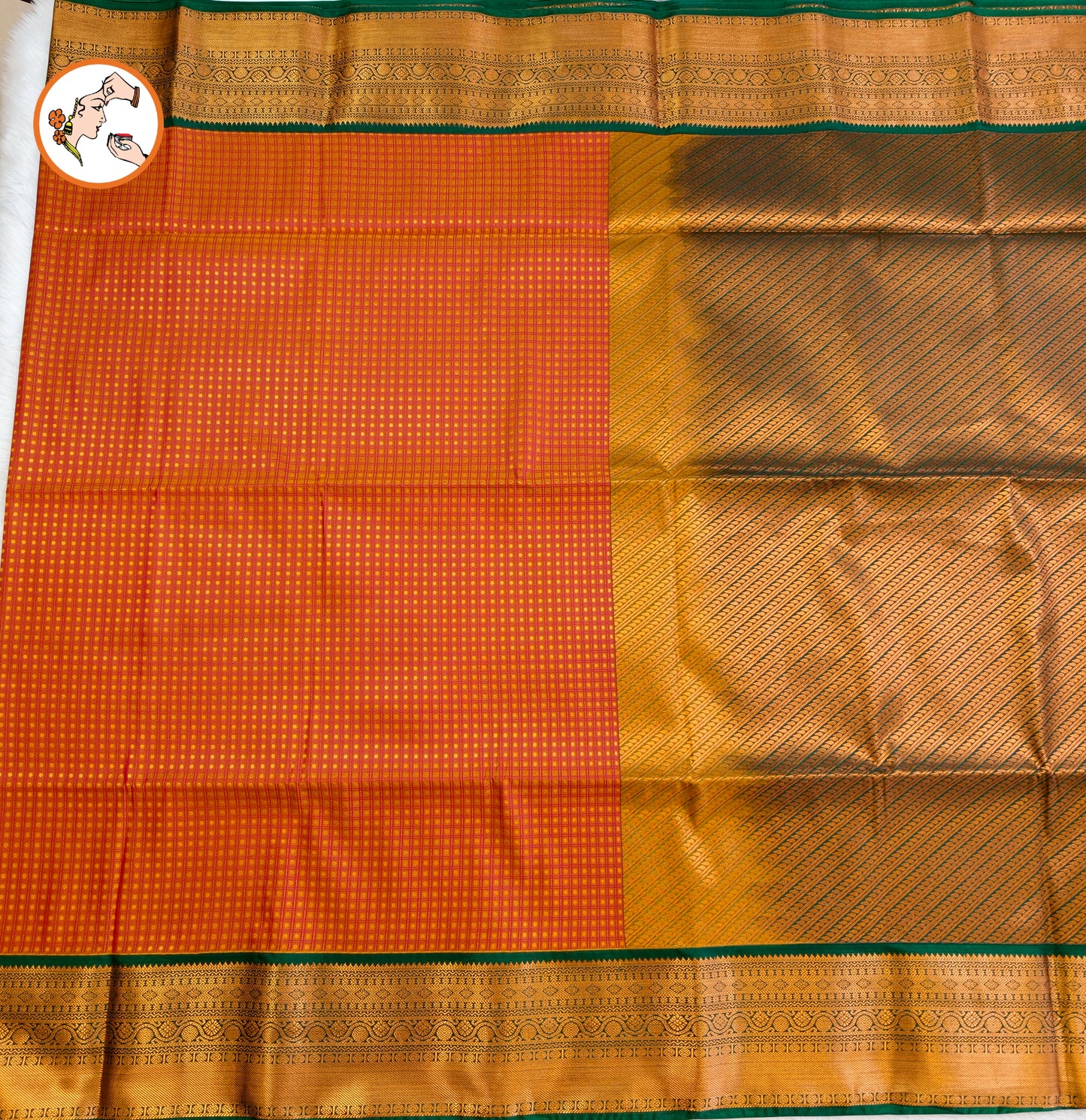 Mustard colour with dark Green border laksha butta Kanchipuram Semi Soft Silk Saree