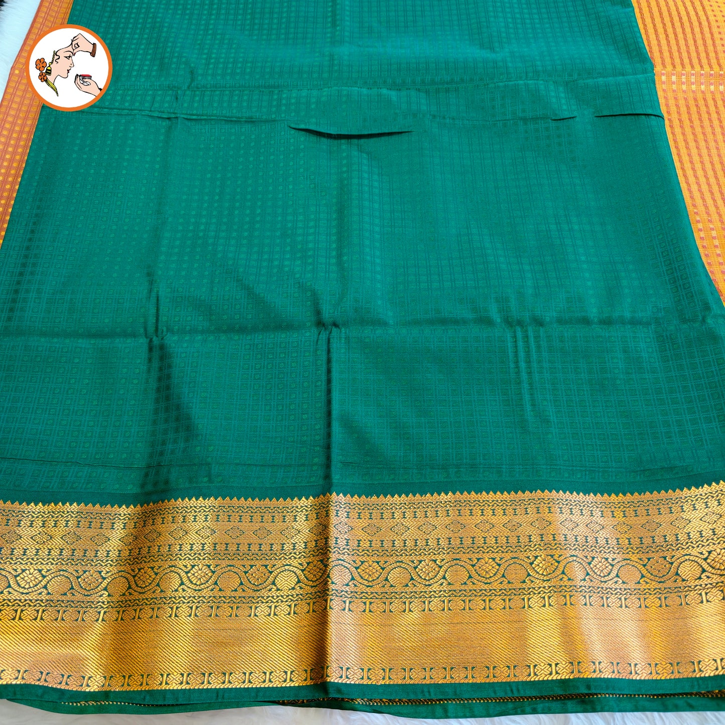 Mustard colour with dark Green border laksha butta Kanchipuram Semi Soft Silk Saree