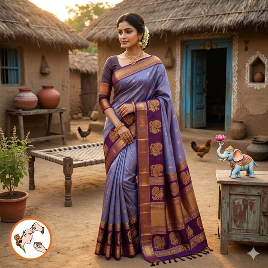 Lavender with Maroon Mayil border Podi Kattam Pure Silk Cotton Saree