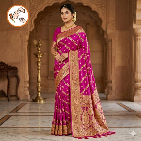 Purple floral Jaal design Pure Banarasi Silk Partywear Saree