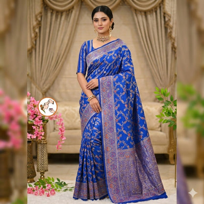 Royal Blue Meenakari weaving Banarasi Crush Saree