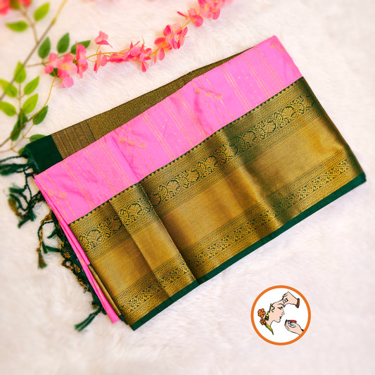 Lotus Pink with Dark Green Kanchipuram Soft Silk Saree