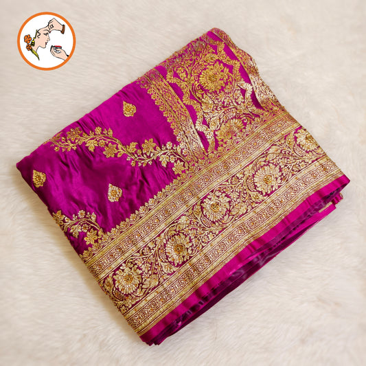 Purple floral Jaal design Pure Banarasi Silk Partywear Saree
