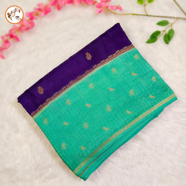 Purple Viscose Soft Silk Saree with Turquiose checks border