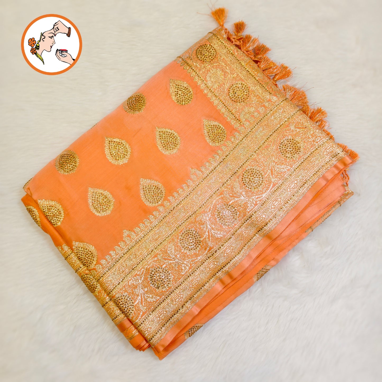 Peach Bridal Pure Banarasi Partywear Saree with Zirocn Stones