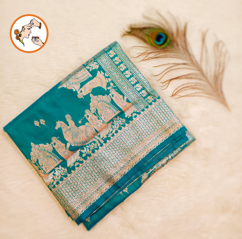 Peacock Blue Pallakku Banarasi Soft Silk Saree