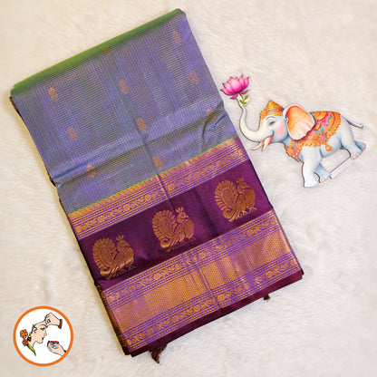Lavender with Maroon Mayil border Podi Kattam Pure Silk Cotton Saree