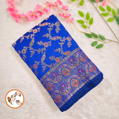 Royal Blue Meenakari weaving Banarasi Crush Saree