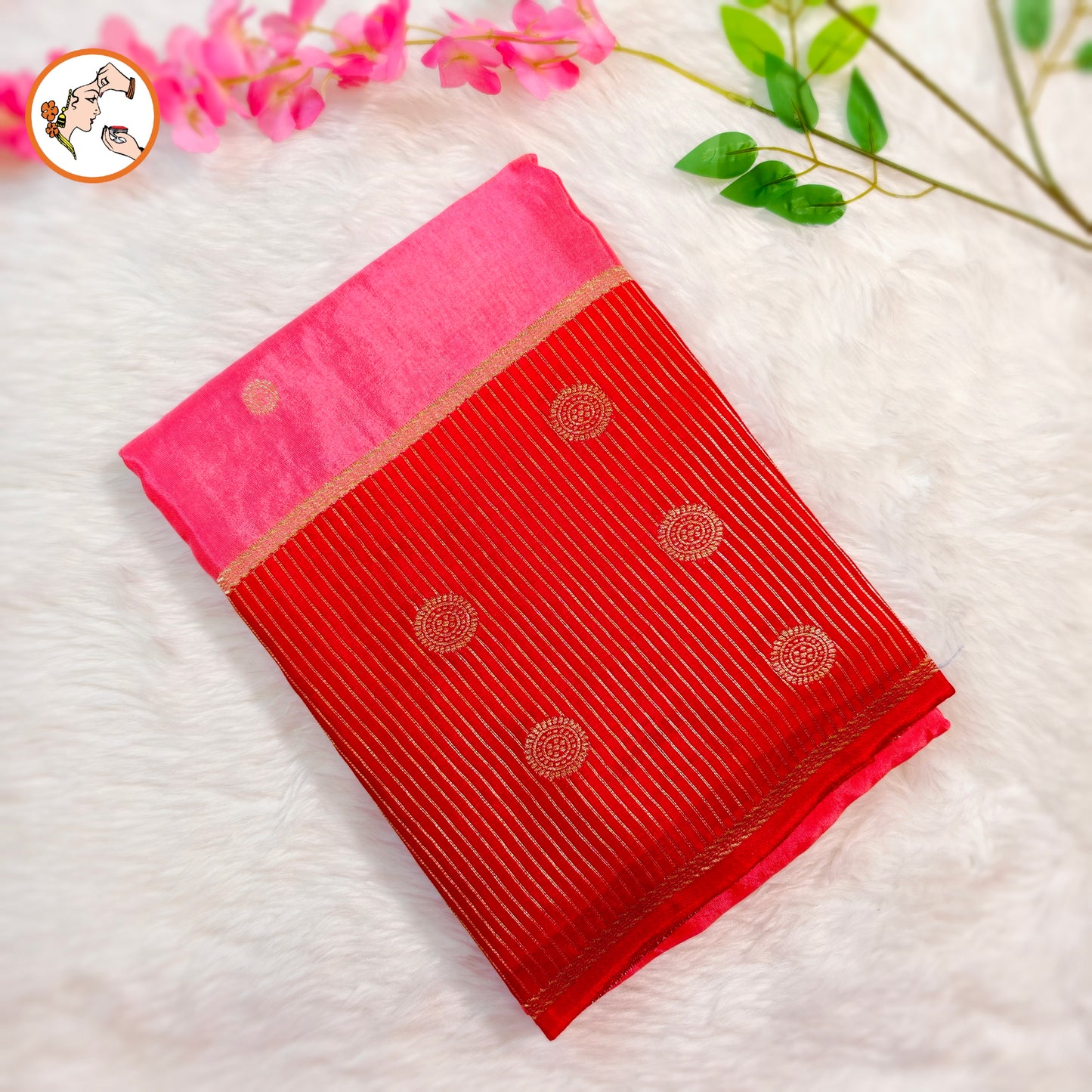 Pink Fancy Soft Silk Saree with Red vertical stripes border