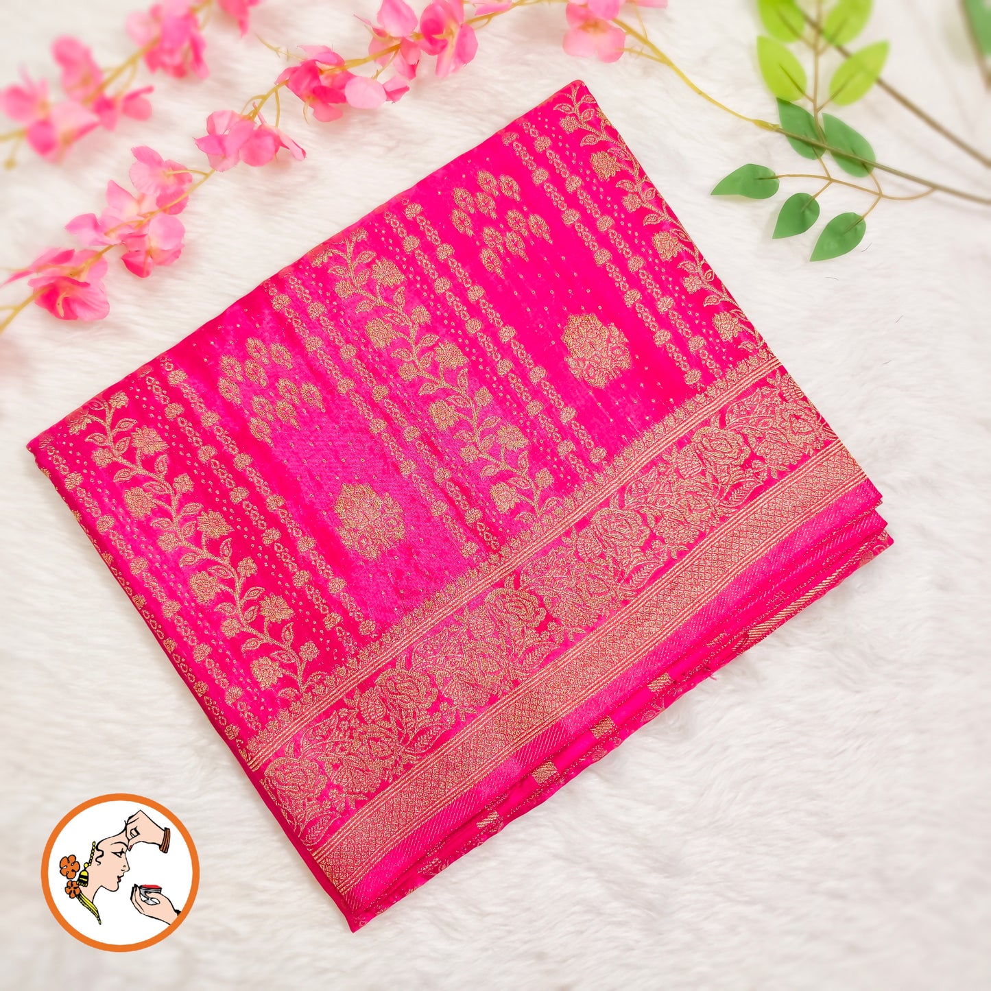 Rani Pink Rich Gold zari work Georgette Silk Fancy Saree