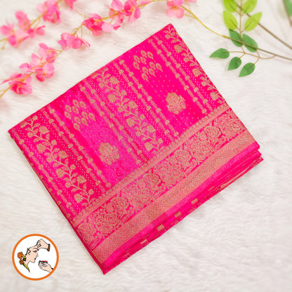 Rani Pink Rich Gold zari work Georgette Silk Fancy Saree