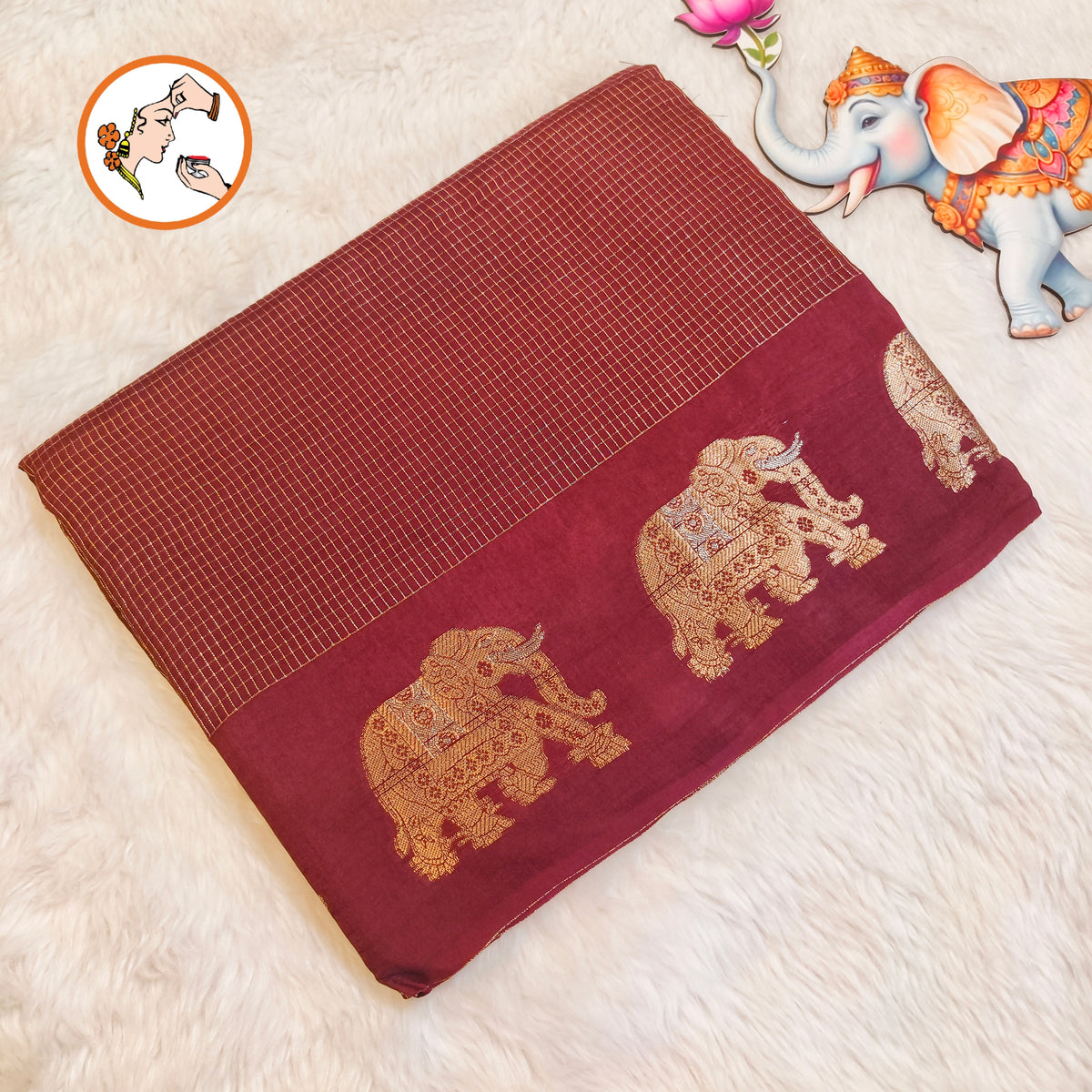 Coffee Brown Podikattam elephant border soft viscose Fancy Silk Saree